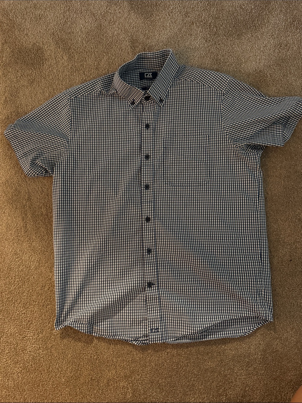 Short-Sleeve Button-Down Check Shirt - Navy/White